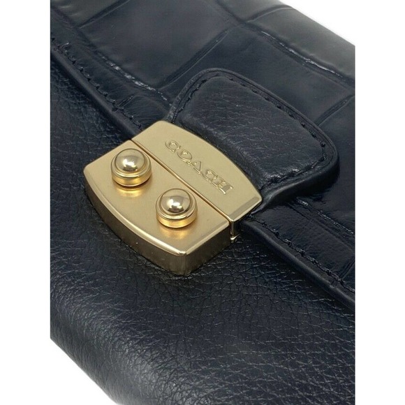 Coach Women's Medium Envelope Crocodile & Refined Pebble Leather Wallet - Black - Picture 6 of 6